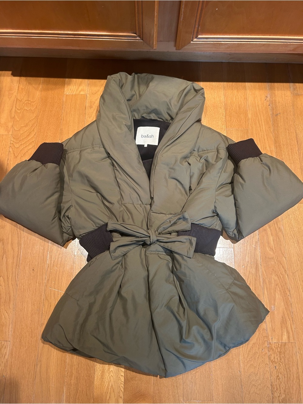 ba&sh Olive Green Puffer Belted Coat